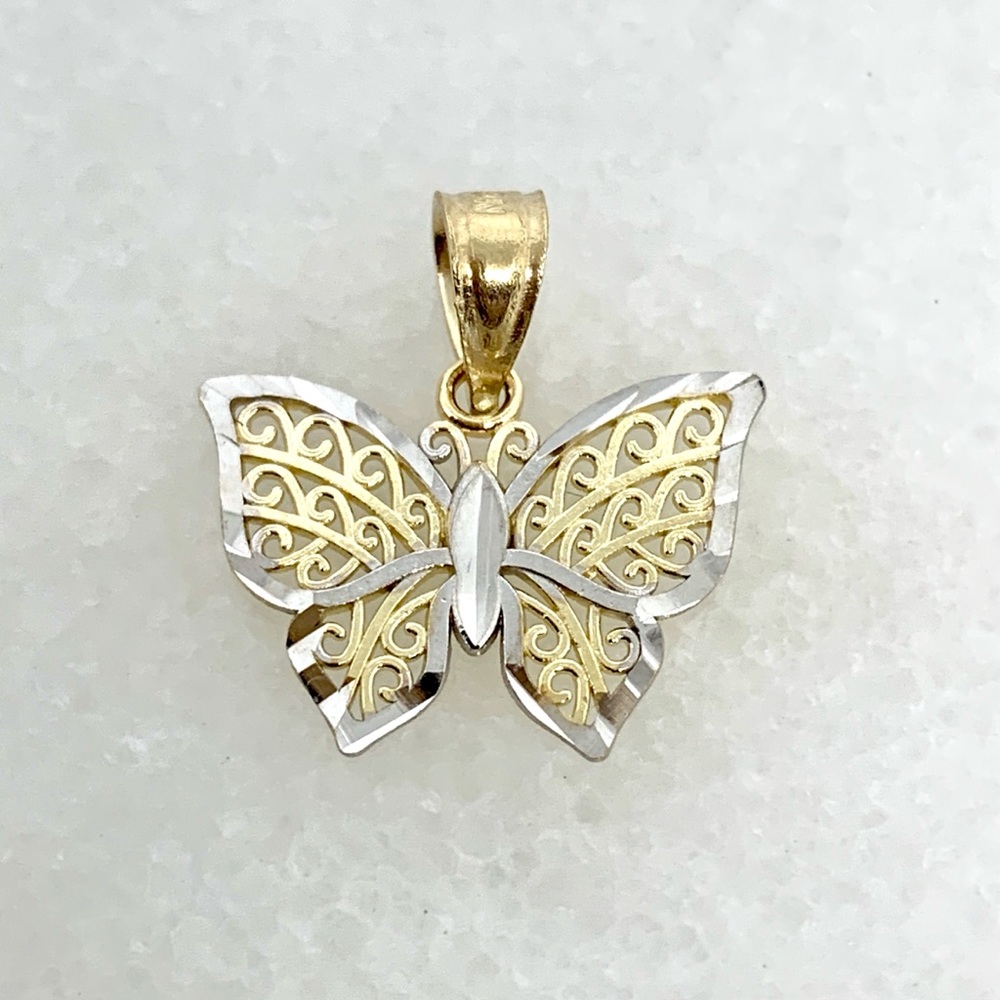 10K White and Yellow Gold Butterfly Pendant Charm .44g